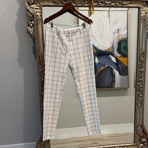 Zara Men's White Grid Pattern Chinos